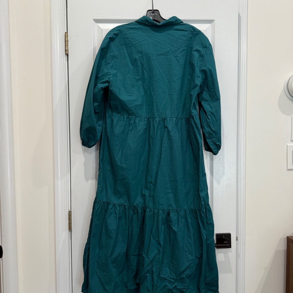Quince Teal Tiered Poplin Shirt Dress - Picture 4 of 4